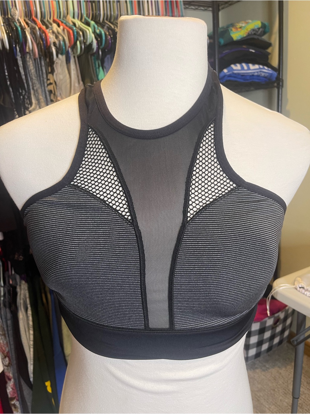 Kenneth Cole Charcoal & Black High-Neck Mesh Sports Bralette